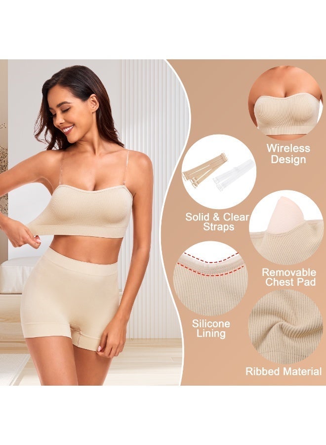 YUVFEHY 2pcs women's strapless seamless bras, solid color, tubular top, soft transparent silicone shoulder straps, with removable breast pads. - Image 5